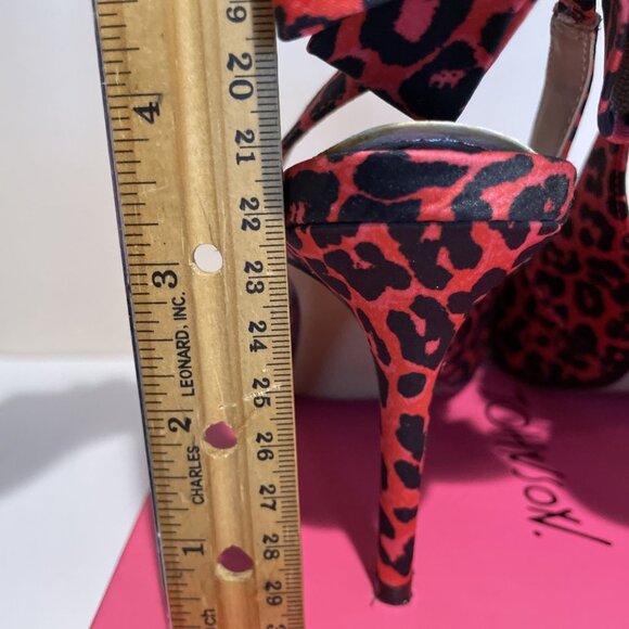 Betsey Johnson Leopard Sling Back Heels Shoes Size 7M Black Red Back Bow Sexy - Picture 8 of 11